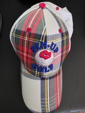 Rare Pin-Up Golf Plaid Golf Trucker Hat NWOT